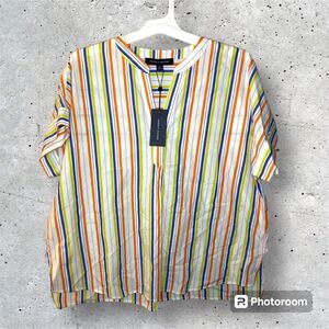 Tommy Hilfiger Womens Too Striped Blouse Large White NWT 100% Cotton White Work